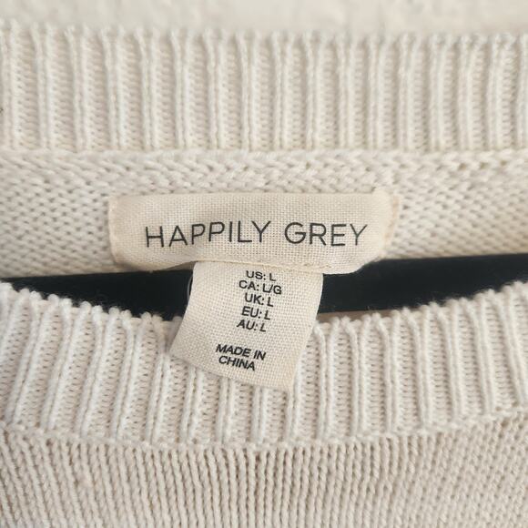 Happily Grey Womens Size L Tan/White Stripped Knit Oversized Cropped Sweater New - Picture 2 of 3